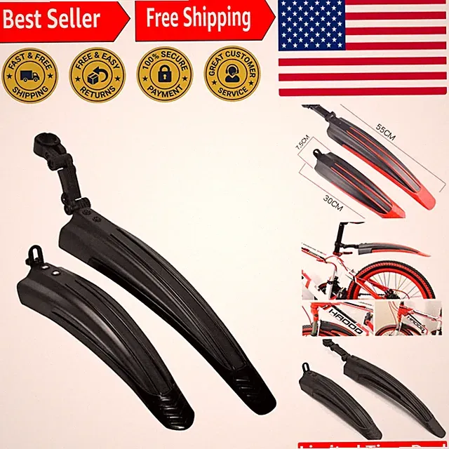 Lightweight Adjustable Mudguard Set for Bicycles - All Black, Screw-in Design
