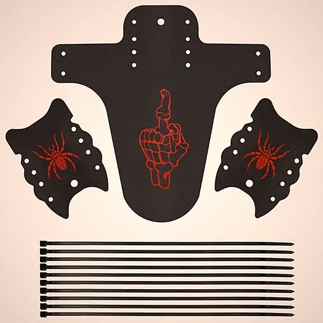 Red and Black Bike Mudguard Set for DH Use with Easy Installation Hardware